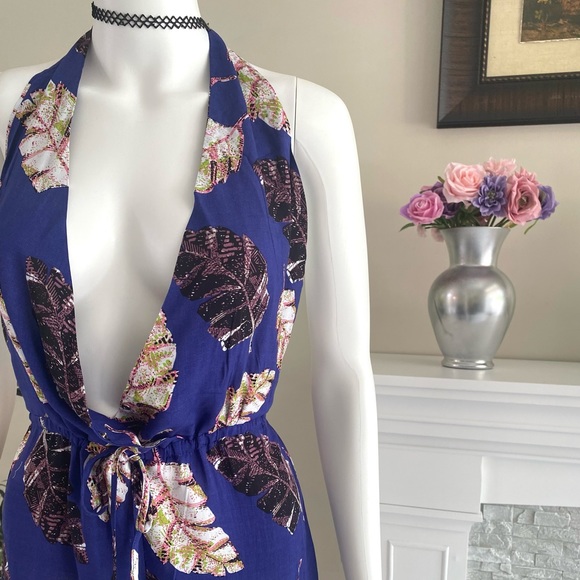 Floral Romper Open Back Neck Tie - Picture 5 of 5